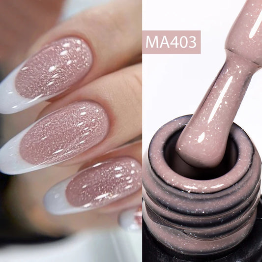 MEET ACROSS 7ml Rubber Base Gel Glitter Nude Pink White 2 In 1 Gel Nail Polish Nail Art Varnish For Nails Winter Autumn Manicure