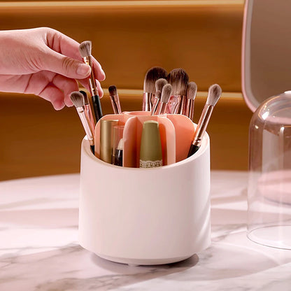 360° Rotating Makeup Brush Bucket With Dust-proof Cover Cosmetic Storage Box