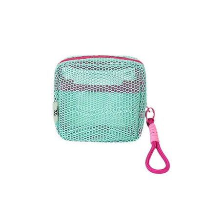 Small Mesh Beach Pouch Clear Cosmetic Bag with Detachable Wrist Strap Travel Organizer for Sunscreen Keys Cables