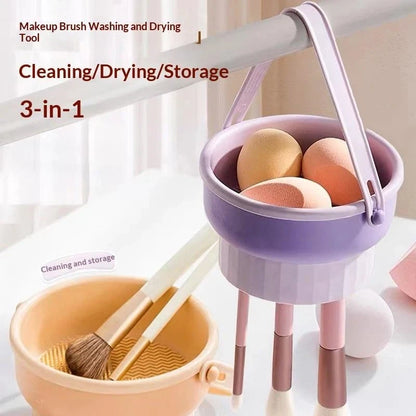 3-In-1 Foldable Silicone Makeup Brush Cleaner Mat & Drying Rack Lightweight Portable Cosmetic Brush Cleaner for Business Trips