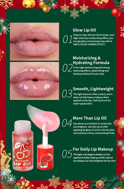 Christmas lip gloss gift box, long-lasting moisturizing and color changing lip oil, high gloss effect lip gloss 5- pieces