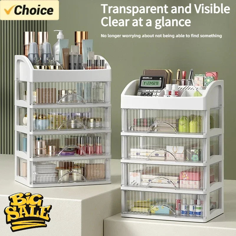 5 Layer Makeup Storage Box Drawer Style Cosmetics Organizer for Dressing Table Office Desk Transparent Cabinet Multi-Purpose