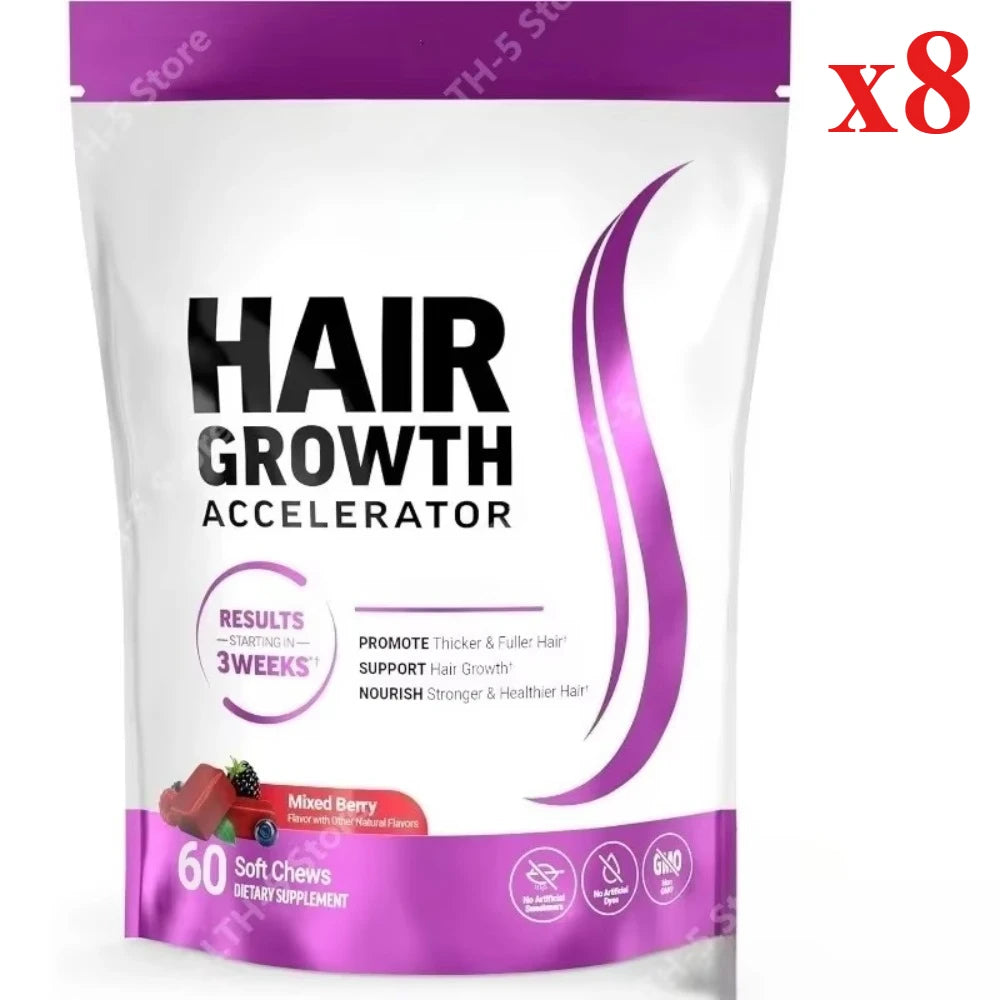 Biotin Hair Growth Soft Chews Supplement, Support Fuller Thicker Hair, Vitamin C & E for Healthy Hair Nourishment, 60 Gummy
