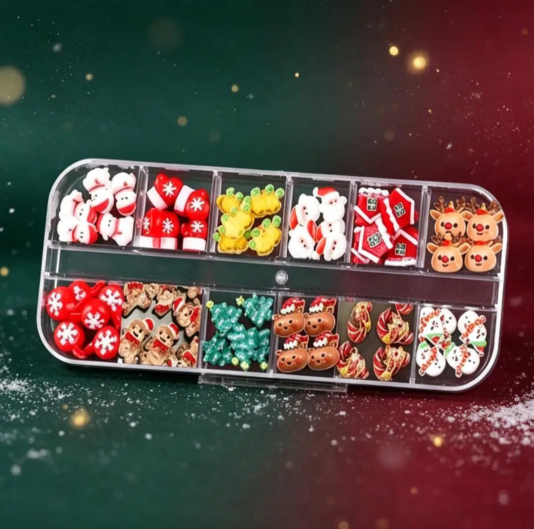 4Box/Set Christmas 3D Nail Charms Assorted Resin Figures Snowflake Bow Pearl Rhinestone Beads For Home Salon Holiday Art Making