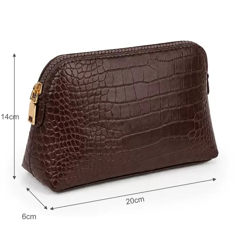 Customized Letters PU Leather Cosmetic Storage Bag Classic Simple Atmosphere Solid Color Make Up Bag Advanced Zipper Wash Bag