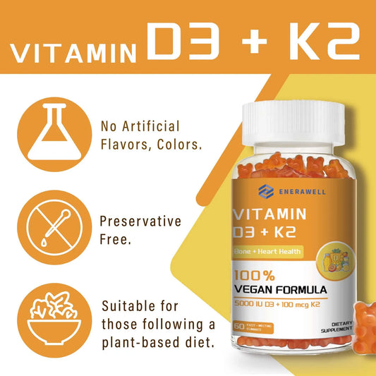 Vitamin D3 5000IU and 100 Mcg Vitamin K2 Gummies for Calcium Absorption, Bone Regeneration, Immune Support