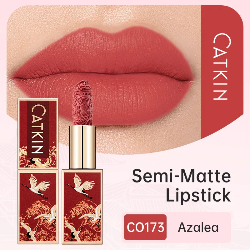 CATKIN Christmas Limited New Year's Lipstick for Lips CATKIN Moisturizing with Golden Glosses, Tone CP170 Crimson Pink, 3.6 G
