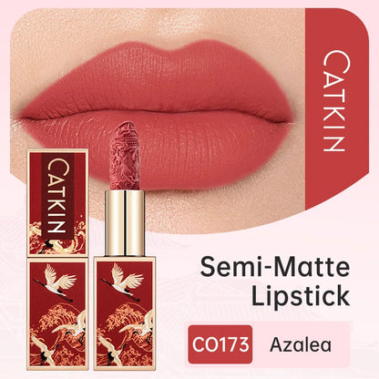 CATKIN Christmas Limited New Year's Lipstick for Lips CATKIN Moisturizing with Golden Glosses, Tone CP170 Crimson Pink, 3.6 G