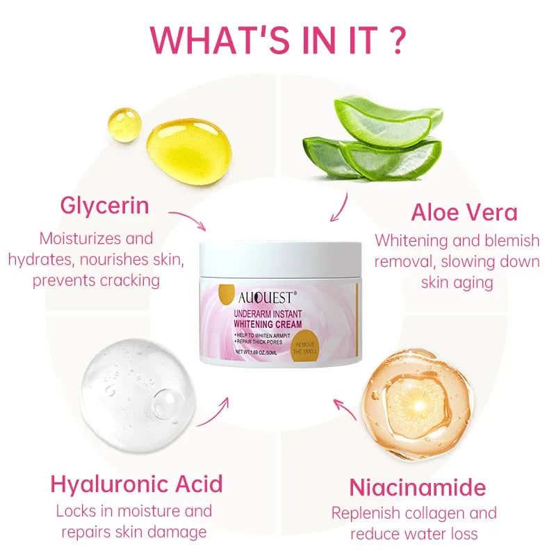 AUQUEST Skin Whitening Cream Underarm Armpit Knee Dark Spot Cream for Private Parts Skin Care Remove Melanin Beauty Health 50ml