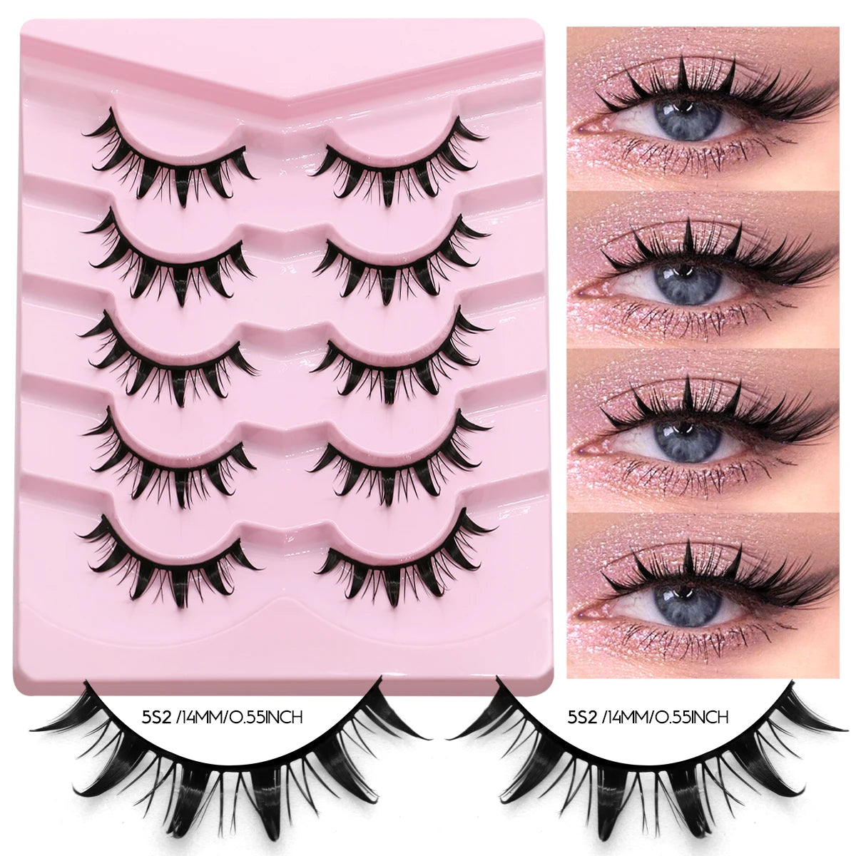 GROINNEYA Manga Lashes 3D Mink Lashes Natural Eyelashes Soft Cross Wispy False Eyelashes 3D Natural Lashes Eyelash Extension