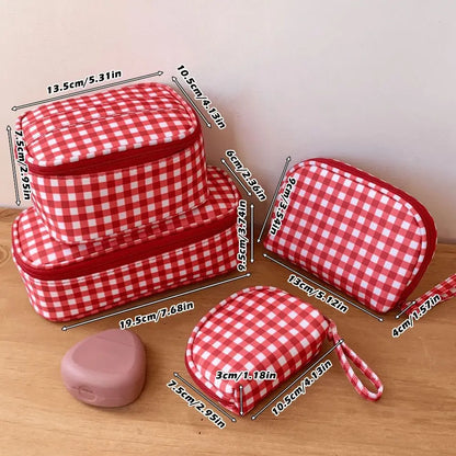 High Quality Red Grid Makeup Bag Multi-size Portable Toiletry Bag Cosmetic Pouch Women Cosmetic Bags & Cases