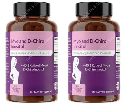 40:1 Myo-Inositol and D-Chiro Inositol Capsules, Vitamin D3 Ashwagandha, 120 Count Daily Wellness Supplement