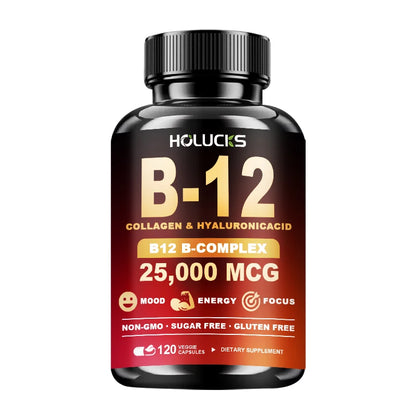 Vitamin B12 Capsules, with MSM, Marine Collagen, Support Mood & Mental Focus, Heart, Skin, Bone & Nervous System Health, Immune