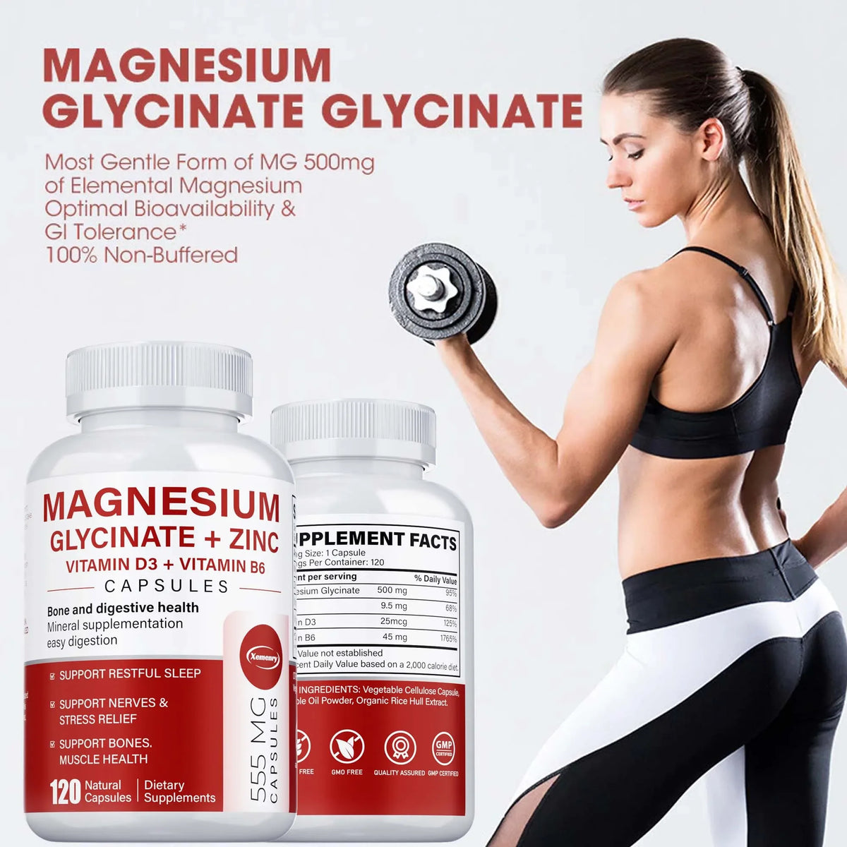 Magnesium Glycinate + Zinc - Improves Sleep Quality, Promotes Cardiovascular Bone and Heart Health, Promote Intestinal Digestion
