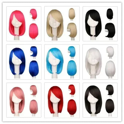 Synthetic short bob straight hair with trimmable bangs Lolita Ombre pink red blue purple cosplay wig for women short wigs
