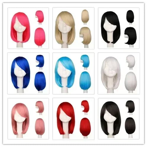 Synthetic short bob straight hair with trimmable bangs Lolita Ombre pink red blue purple cosplay wig for women short wigs