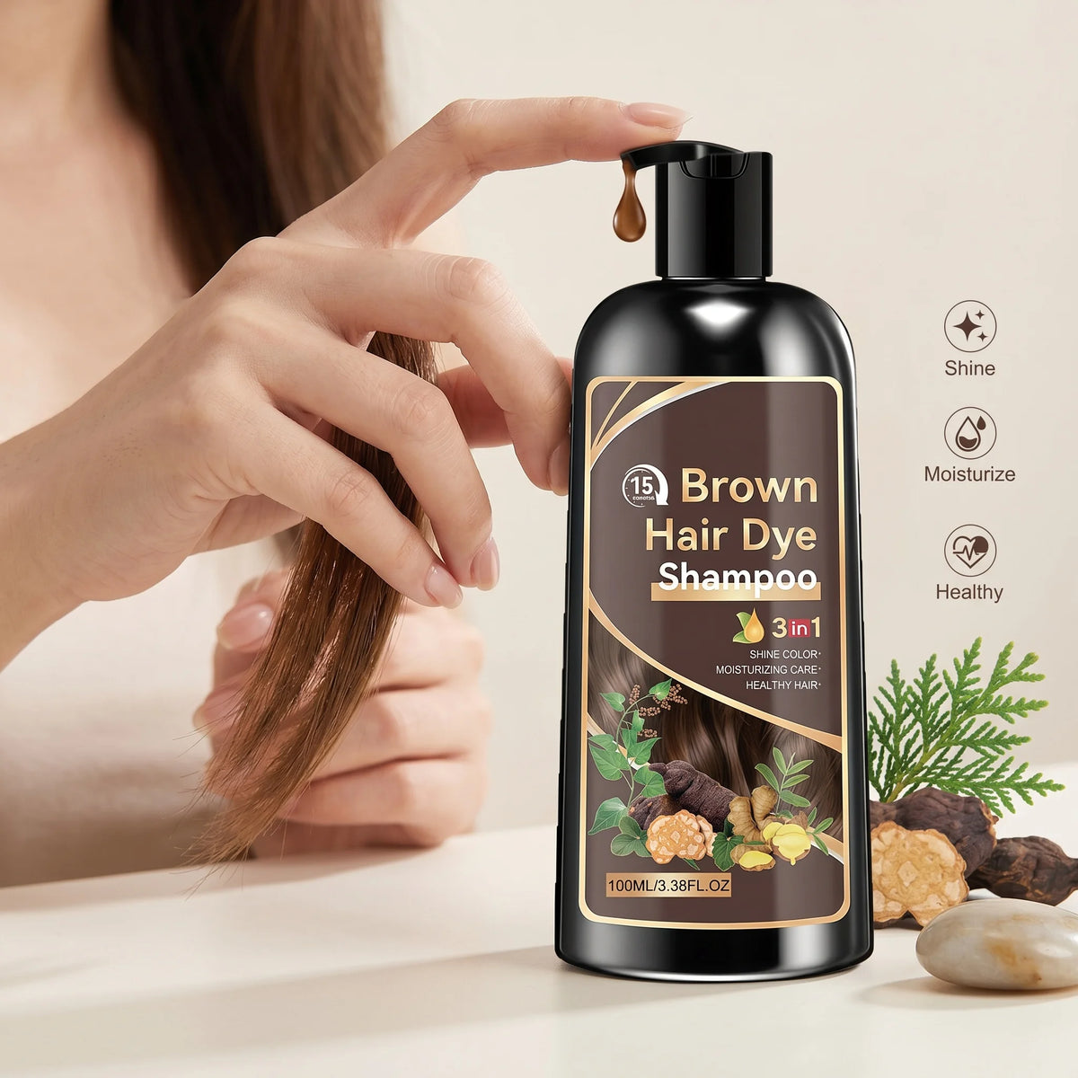 Natural Plant-Based Hair Coloring Shampoo Moisturizing Coverage Gray Hair Long-Lasting Black Color 3 in 1 Black Hair Dye Shampoo