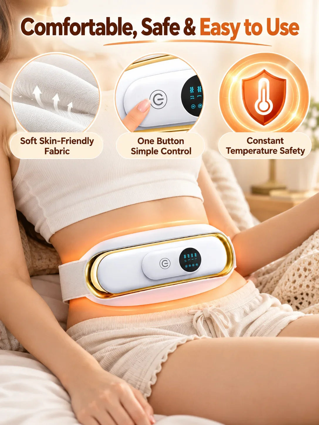 3 in 1 Heating Vibration Waist Belt Period Pain Relief Menstrual Cramp Massager for Lower Back Relax & Waist Shaping Aid