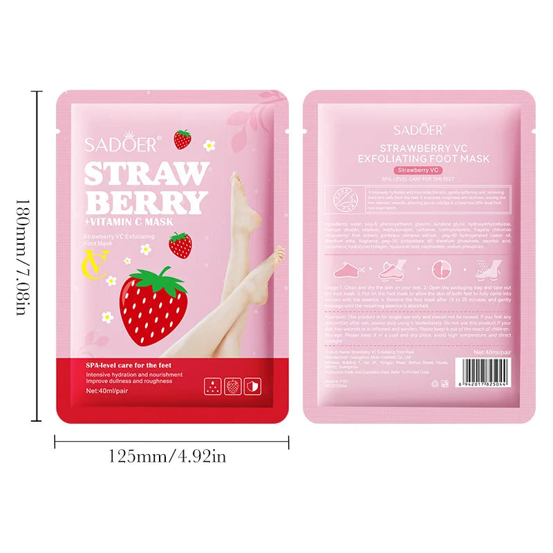 5 Pairs SADOER Strawberry Foot Mask Moisturizing Whitening Foot Peeling Mask Exfoliating Feet Spa Pedicure Exfoliant Skin Care