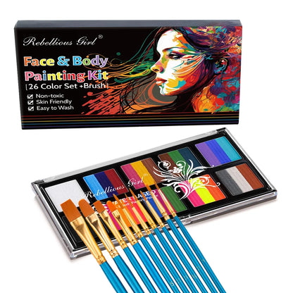10 grids, 26 colors Rainbow face Art Painting Kit with 10pcs brush water-soluble Makeup Tattoo paint palette halloween Christmas