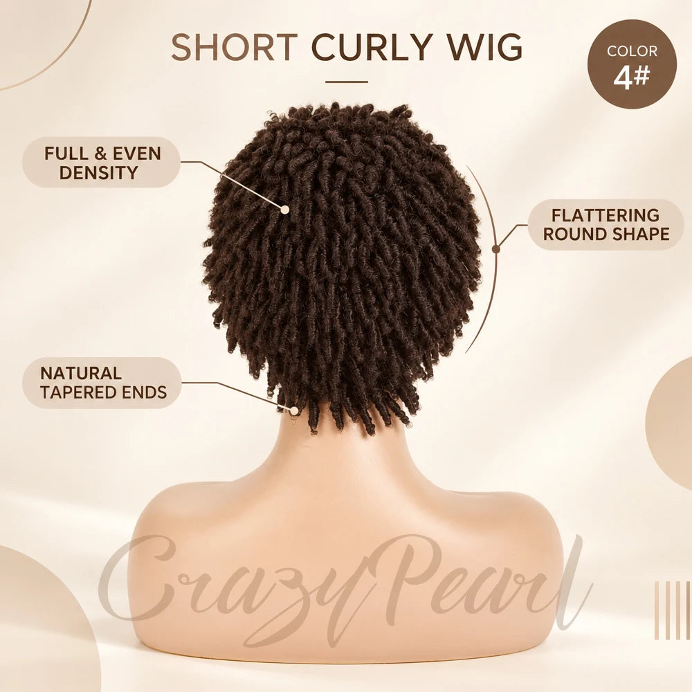 Short Pixie Cut Dreadlocks Wigs Chocolate Brown Afro Twists Dreadlocks Lace Frontal Wig Faux Locs Braided Hair Replacement Wigs