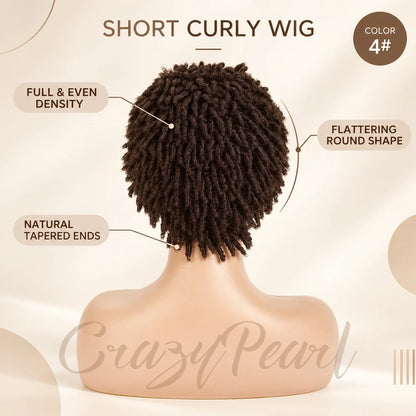 Short Pixie Cut Dreadlocks Wigs Chocolate Brown Afro Twists Dreadlocks Lace Frontal Wig Faux Locs Braided Hair Replacement Wigs