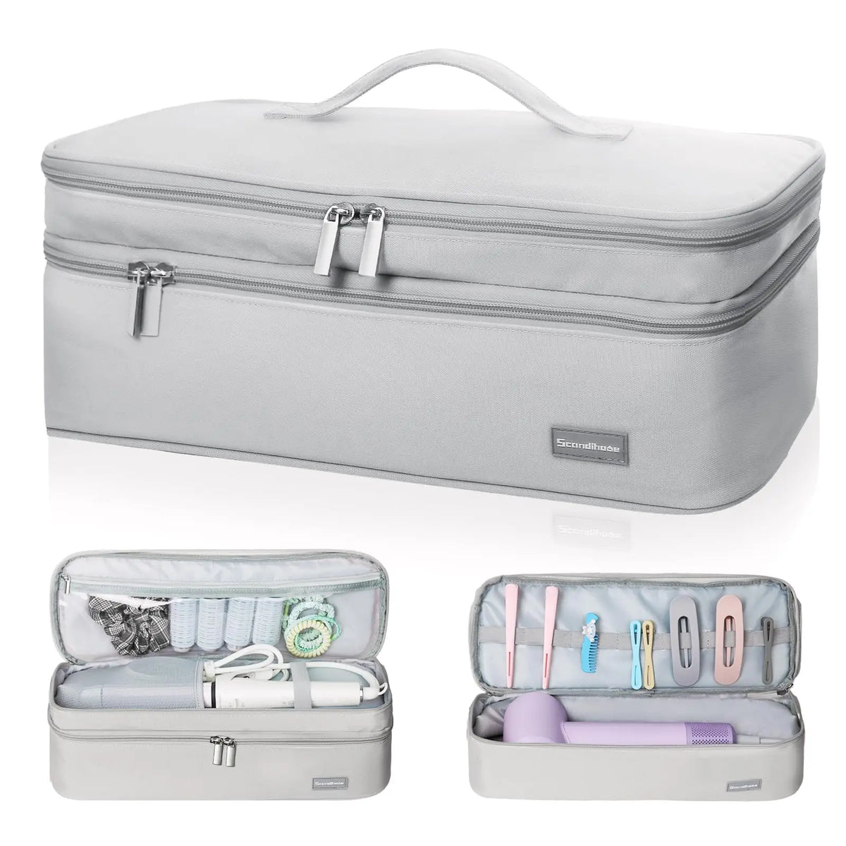 Hair Dryer Case Portable Hairdressing Tools Storage Bag Double Layer Travel Curling Iron Clip Brush Organizer Box, Carrying Cas