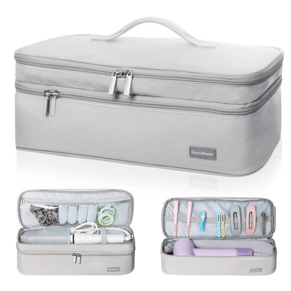 Hair Dryer Case Portable Hairdressing Tools Storage Bag Double Layer Travel Curling Iron Clip Brush Organizer Box, Carrying Cas
