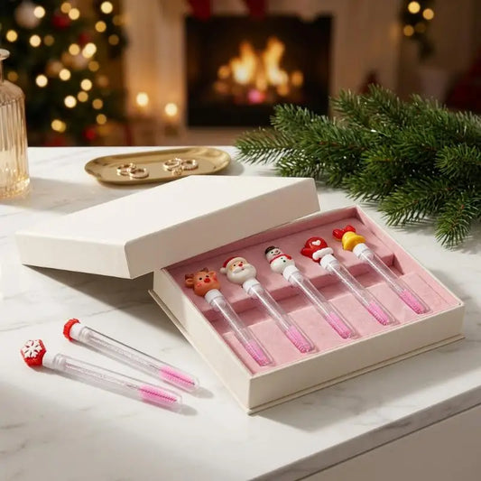 10 Pcs Christmas Eyelash Spoolies In Tubes Gift Box, Printed Mascara Wands Brow Brushes For Extensions Xmas Party Favors Tool