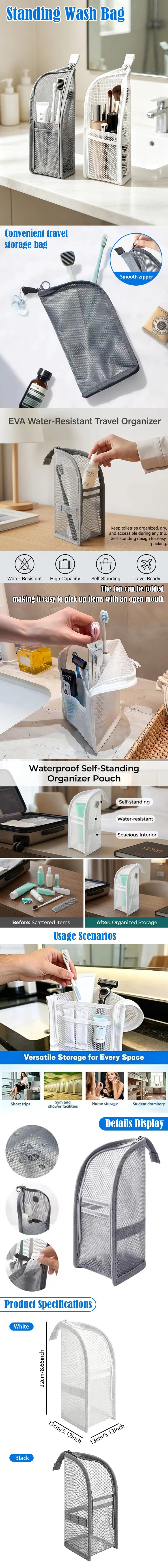 Waterproof Foldable Mesh Toiletry Bag Set for Women Portable Travel Organizer Stand-Up Cosmetic Pouch Bathroom Accessories