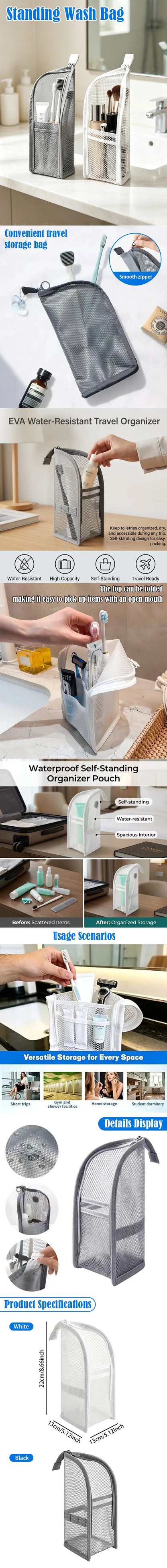 Waterproof Foldable Mesh Toiletry Bag Set for Women Portable Travel Organizer Stand-Up Cosmetic Pouch Bathroom Accessories