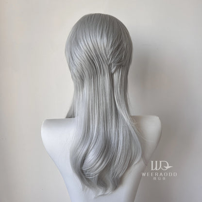 Sliver Gray 13x4 Synthetic Lace Front Wig for Women Cosplay Shoulder Length Mullet Synthetic Wigs Layers Ponytails Glueless Wigs