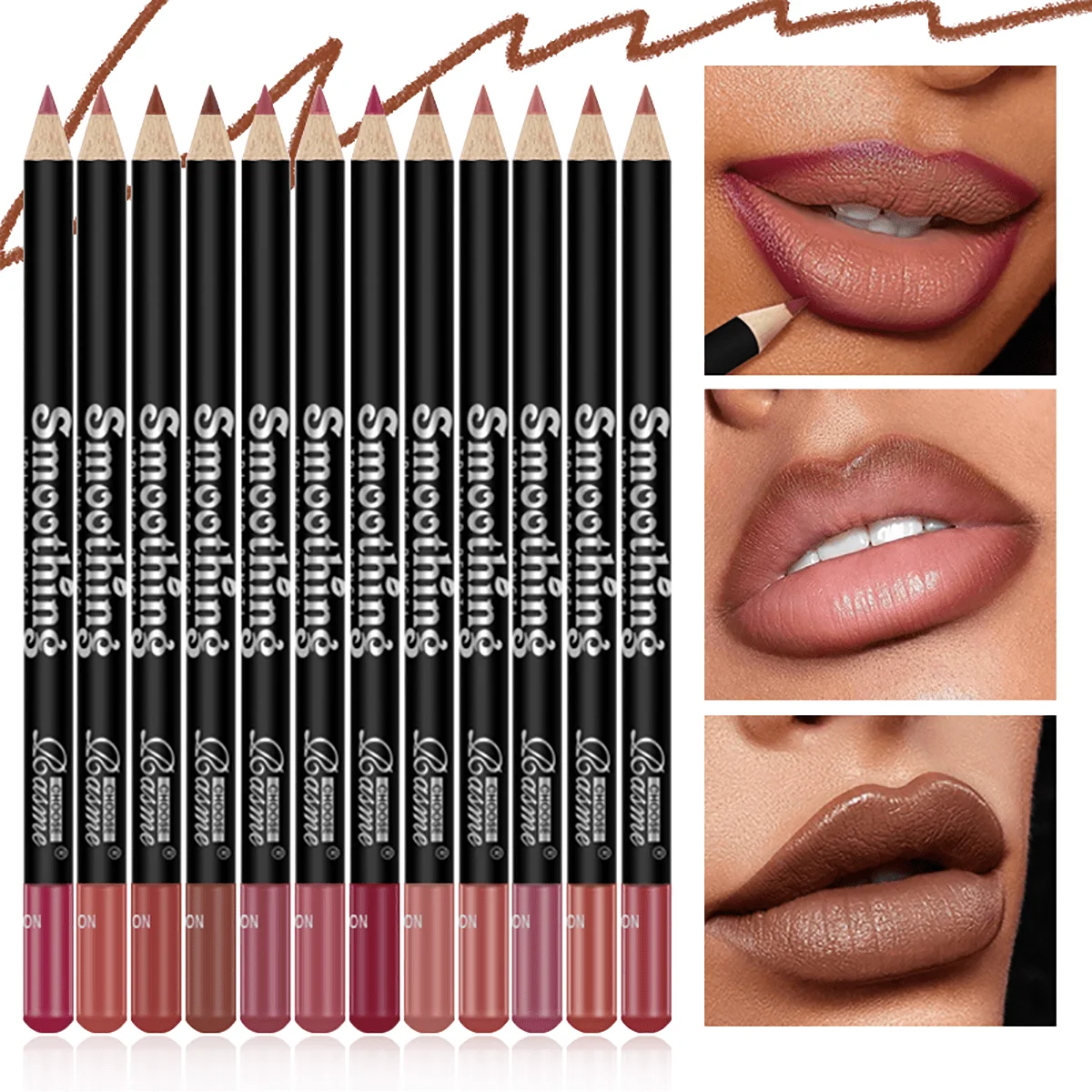 12 Colors Smooth Matte Lip Liner Pencil Waterproof Long Lasting Non-Fade Lip Contour Pen Natural Nude Brown Shades