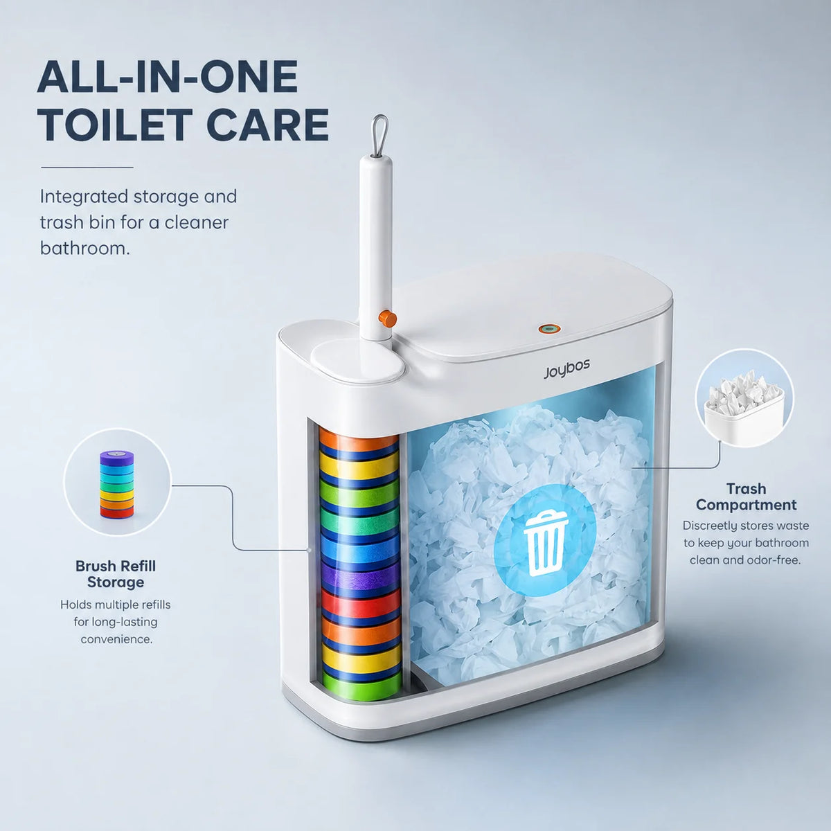 Joybos Trash Can And Toilet Brush Set, Bathroom Trash Can With 14 Disposable Toilet Brush, Includes Cleaning Brush Head, Toilet Brush Cleaner, Storage Bins With Lids, Narrow Design, Bathroom And Apartment Supplies, Halloween