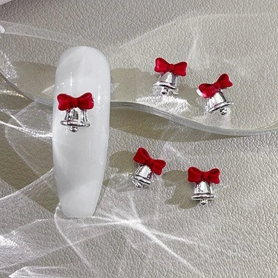 Gold Silver Christmas Bell Nail Art Accessories Winter Bow Alloy Exquisite Nail Charms Jewelry Luxury Manicure Decorations Parts