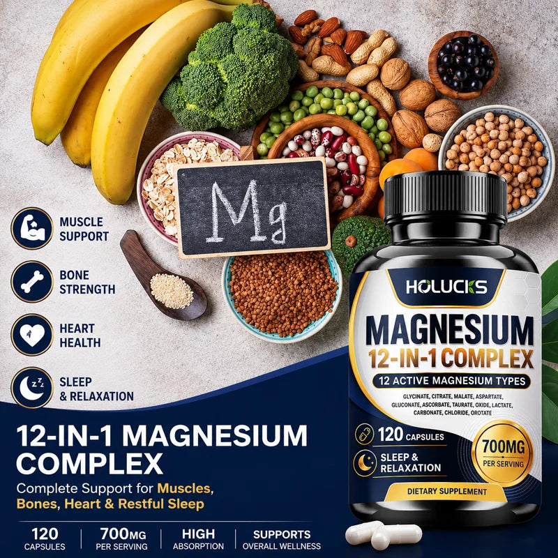 Magnesium Complex Supplement, Support Muscle, Bone & Joint Health, Improve Sleep Quality, Calm Mood, Boost Energy & Nerve Health