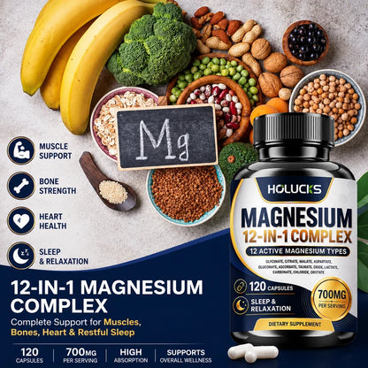 Magnesium Complex Supplement, Support Muscle, Bone & Joint Health, Improve Sleep Quality, Calm Mood, Boost Energy & Nerve Health