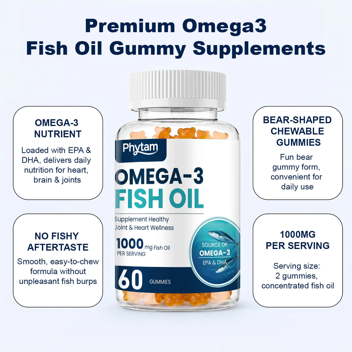 Omega 3 Fish Oil Gummies Support Brain & Nervous System Health, Cardiovascular & Skin Health, Antioxidant & Anti-Inflammation