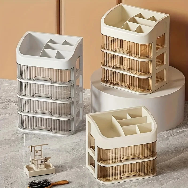 Large Capacity Cosmetic Storage Box Transparent Drawer Jewelry Makeup Storage Box Multi-layer Multi-functional Desktop Organizer