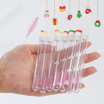10Pcs Christmas Eyelash Brushes Set Santa Mascara Wand with Case Spoolie Eyebrow Comb Festive Makeup Tool Xmas Gift for Women