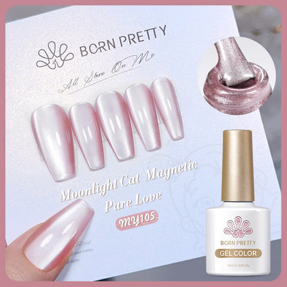 BORN PRETTY 10ml Rainbow Glass Cat Magnetic Nail Gel Polish Sparkling Double Light Reflective Glitter Colorful Laser Varnish