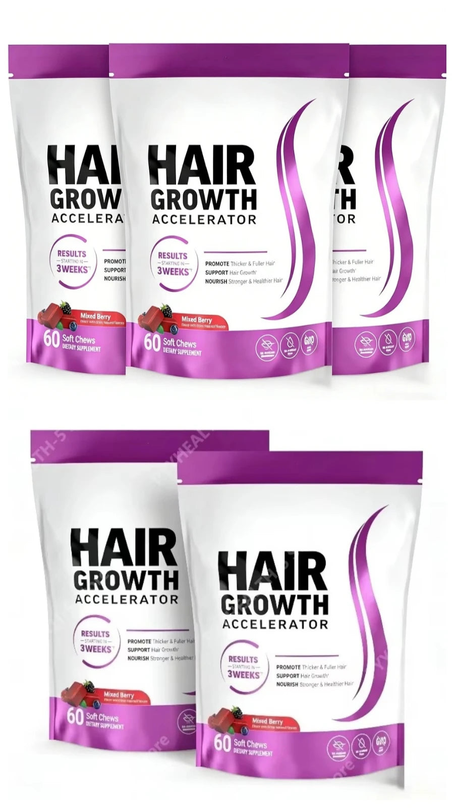 Biotin Hair Growth Soft Chews Supplement, Support Fuller Thicker Hair, Vitamin C & E for Healthy Hair Nourishment, 60 Gummy