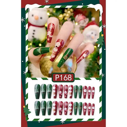 24Pcs/set Christmas Snowflake Christmas False Nails Nail Supplies Elk Pattern Christmas Fake Nails DIY Nail Accessories
