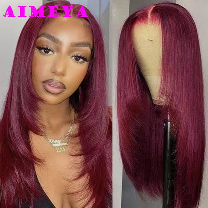 AIMEYA Layered Cut Wig Platinum Blonde Lace Front Wig Long Straight Synthetic Lace Wig Heat Resistant Blonde Wigs for Women