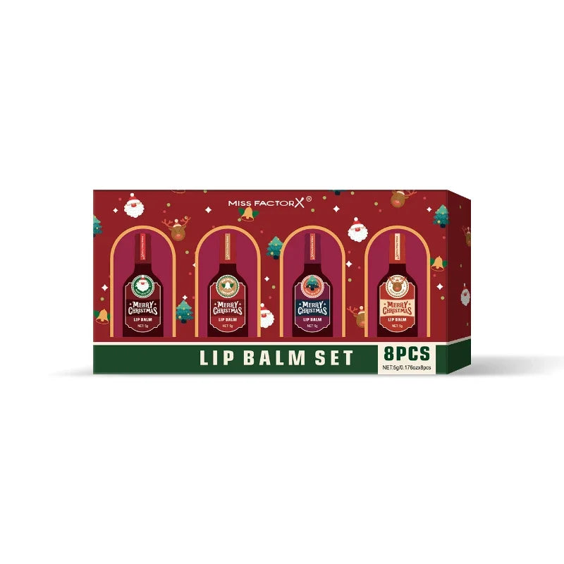 Christmas Lip Balm Set,Festival Gift Box 8-Piece Lipstick Kit, Lip Winter Anti Cracking Moisturizing Brightening Care,Non Sticky
