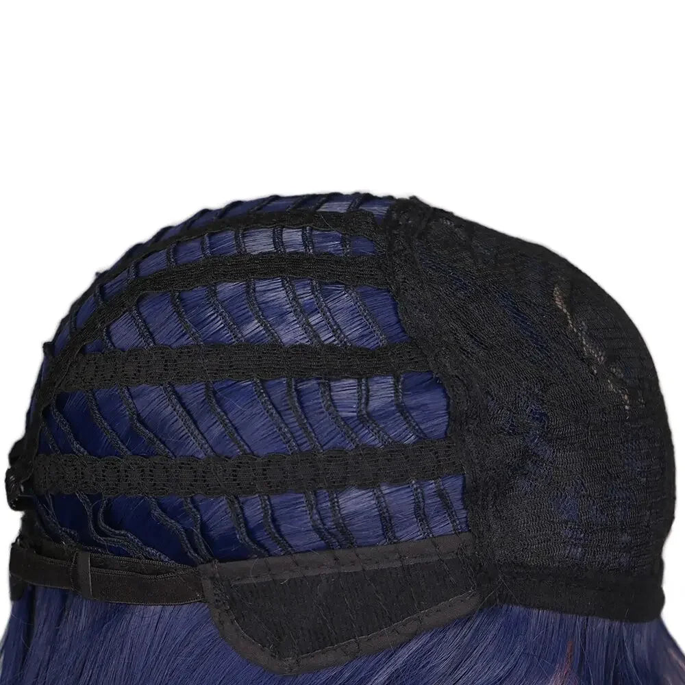 Synthetic Replacement Hair Wig With Bangs Blue Color Heat Resistant  Wigs for Fashion Women