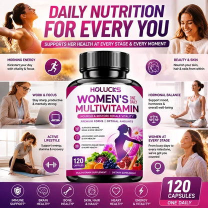 Women's Multivitamin Capsules, with Vitamin A C D3 E B- Calcium Zinc Collagen CoQ10, Support Energy, Bone, Anti-Aging & Vitality
