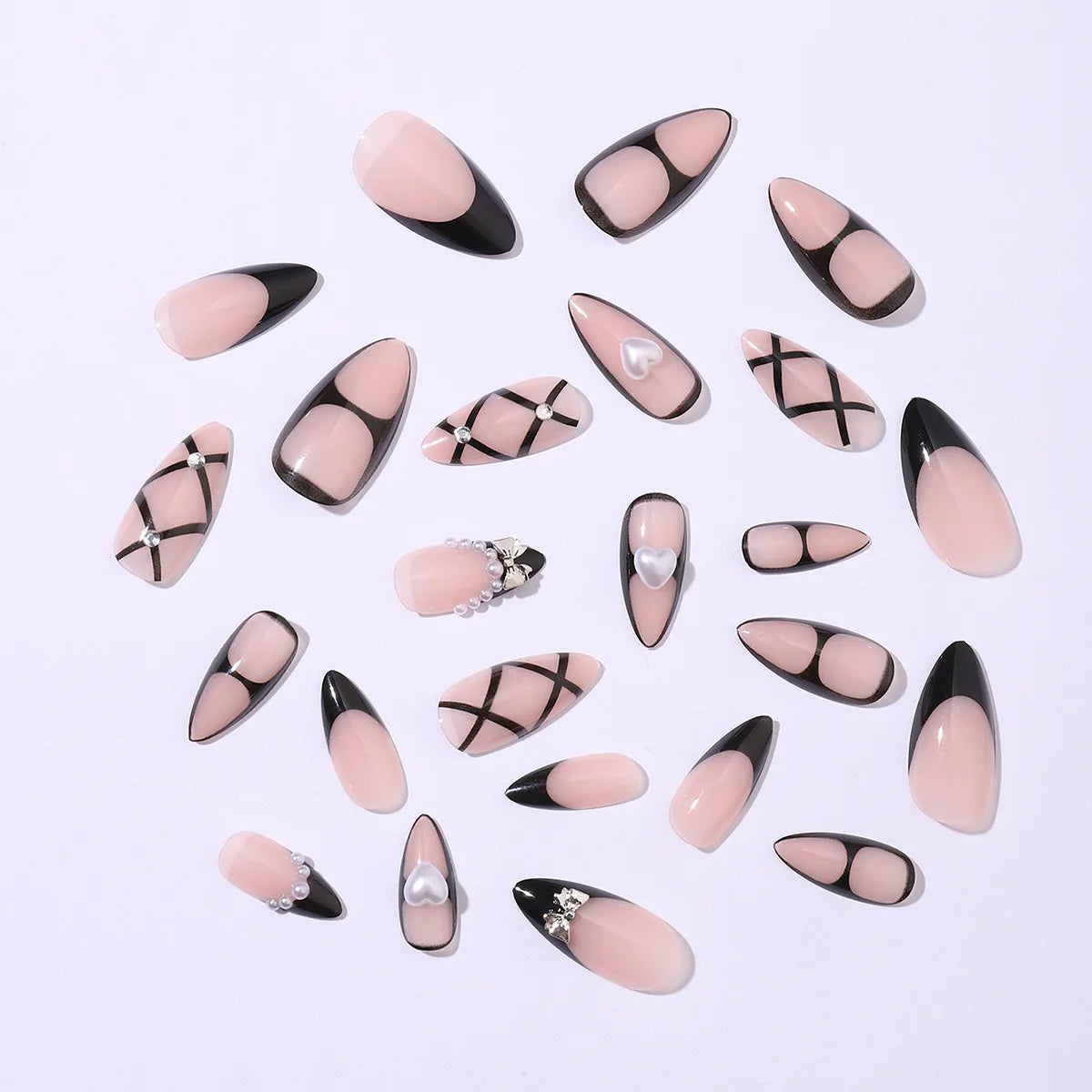Black Cool Fake Nails Halloween Bat Press on Nails Almond Decorated Nail Tips Rivet Bow False Nails 24pcs Reusable Acrylic Nails