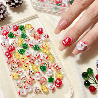 12grid 3D Kawaii Christmas Nail Charms Cute Santa Claus Snowman Bell Stocking Elk Wreath Nail Gems Resin Xmas Manicure Carft D2$