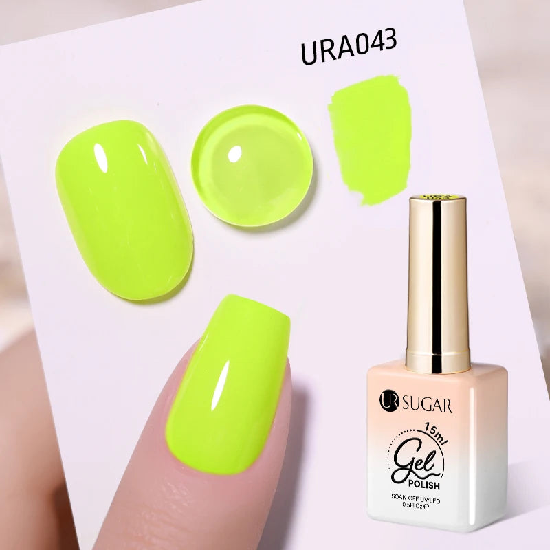 UR SUGAR 15ml Gel Nail Polish Neon Blue Red Green Pastal Nude UV/LED Soak Off No Wipe Nail Gel Polish Suitable For Summer Autumn